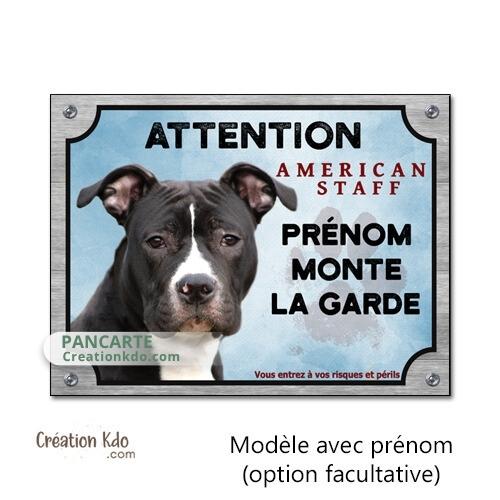 panneau je monte la garde american staff amstaff noir plaque chien
