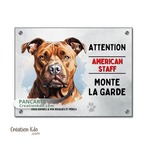 plaque chien amstaff je monte la garde personnalisé american staff panneau portail