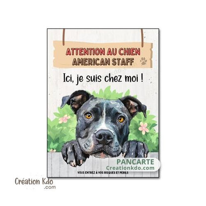 plaque american staff gris attention au chien panneau portail je monte la garde amstaff Staffordshire