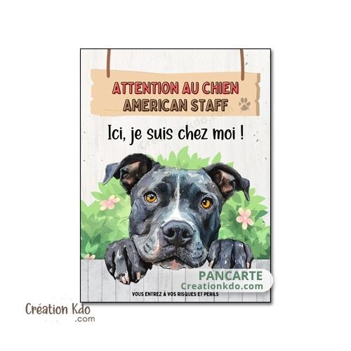 plaque american staff gris attention au chien panneau portail je monte la garde amstaff Staffordshire