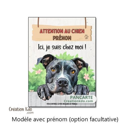 plaque american staff gris attention au chien panneau portail je monte la garde amstaff Staffordshire