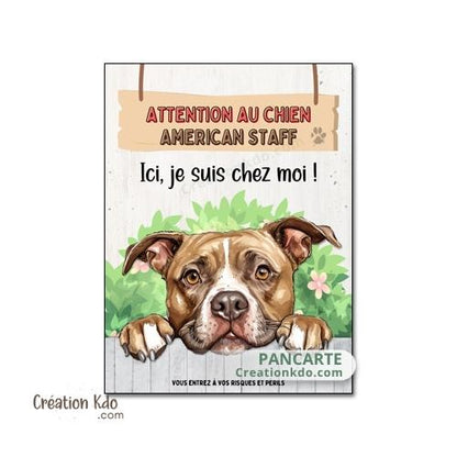 plaque american staff attention au chien panneau portail je monte la garde amstaff Staffordshire
