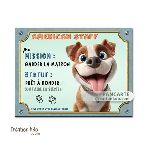 je monte la garde panneau american staff cartoon attention au chien plaque