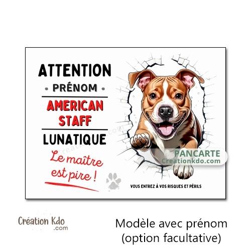 panneau american staff amstaff lunatique humour je monte la garde plaque chien portail