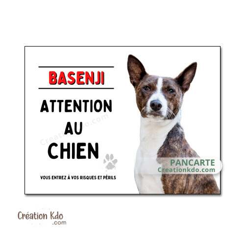 plaque humour basenji bringé panneau attention au chien je monte la garde