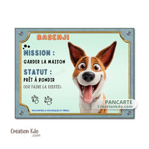 plaque attention au chien basenji panneau portail chien dessin animé pixar portrait