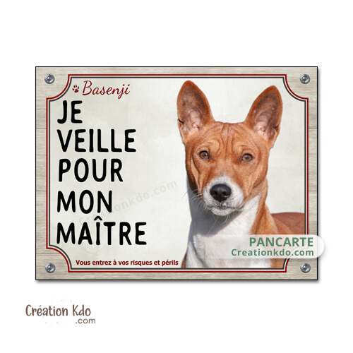 plaque basenji panneau attention au chien je monte la garde veille pour mon maître