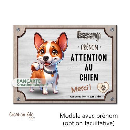 plaque attention au chien basenji panneau portail chien dessin animé pixar portrait