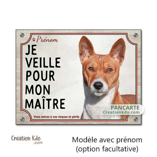 plaque basenji panneau attention au chien je monte la garde veille pour mon maître personnalisé