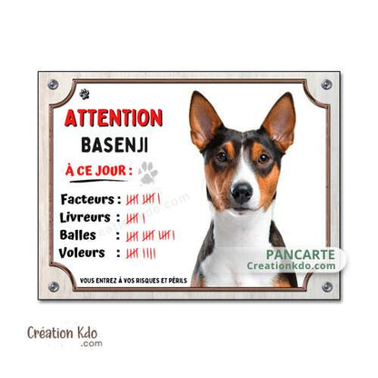 plaque humour basenji tricolore panneau attention au chien je monte la garde