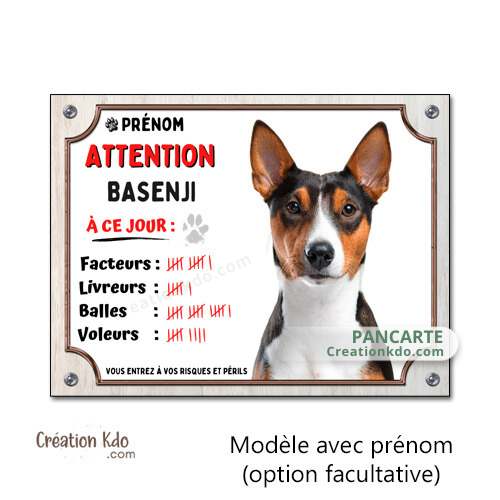 plaque humour basenji tricolore panneau attention au chien je monte la garde