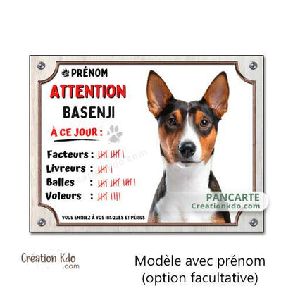 plaque humour basenji tricolore panneau attention au chien je monte la garde