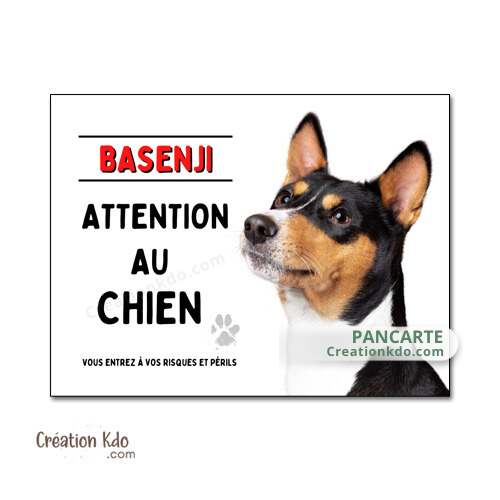plaque humour basenji tricolore panneau attention au chien je monte la garde