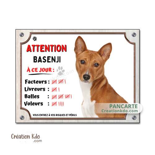 plaque humour basenji panneau attention au chien je monte la garde
