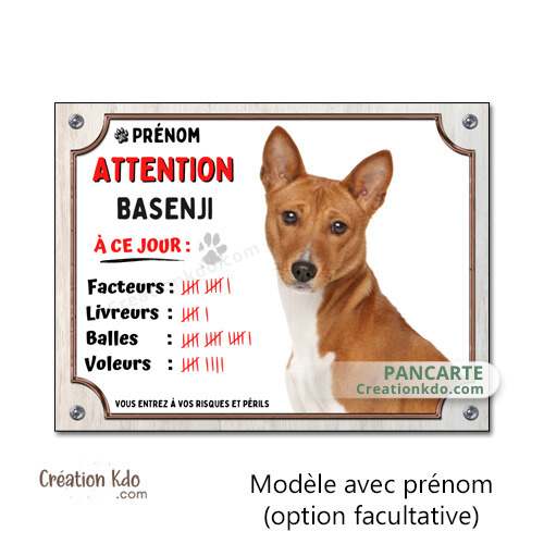 plaque humour basenji panneau attention au chien je monte la garde personnalisé