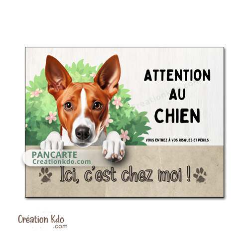 plaque attention au chien basenji panneau portail chien