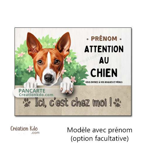 plaque attention au chien basenji panneau portail chien