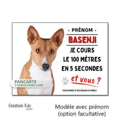plaque humour basenji panneau attention au chien je monte la garde personnalisée