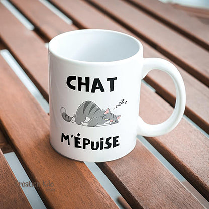 mug chat m'épuise tasse humour
