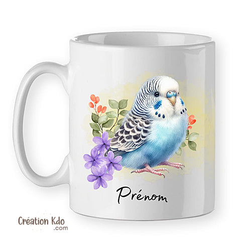 Mug oiseau Perruche ondulée prénom personnalisé