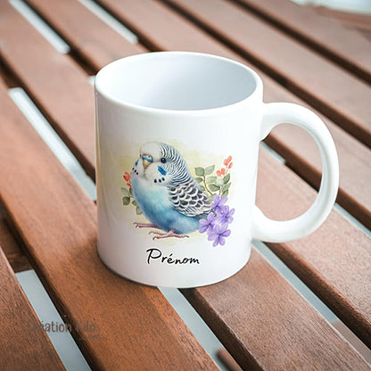 mug perruche ondulée bleue tasse oiseau perroquet personnalisé