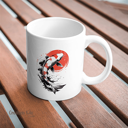 Mug ambiance Japonaise carpe Koï tasse en céramique blanche