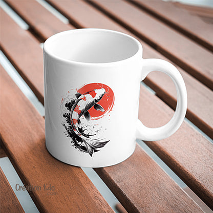 Mug ambiance Japonaise carpe Koï tasse en céramique blanche