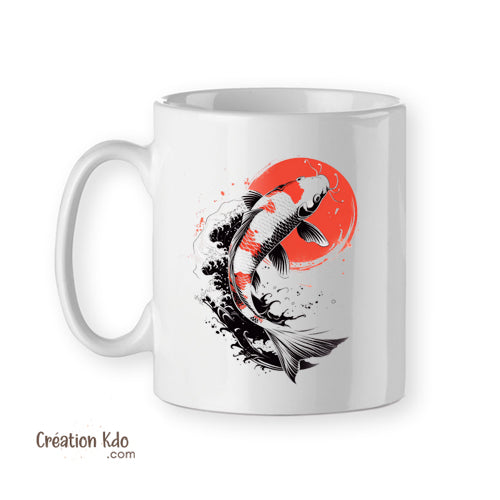 Mug ambiance Japonaise carpe Koï tasse en céramique blanche