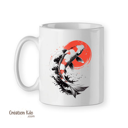 Mug ambiance Japonaise carpe Koï tasse en céramique blanche