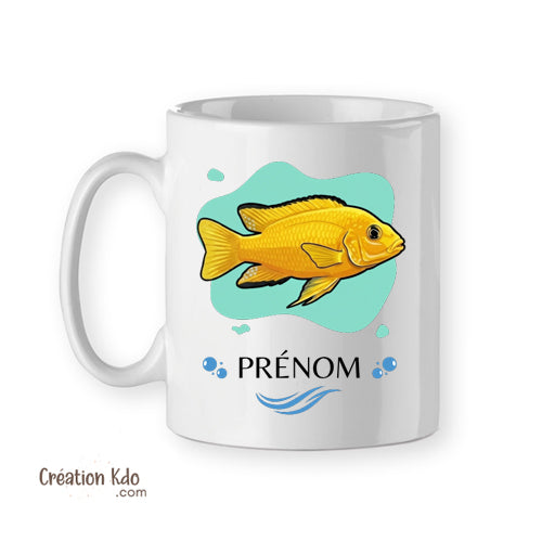 Mug aquariophilie poisson cichlidé Africain Labido jaune tasse en céramique