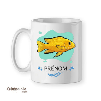 Mug aquariophilie poisson cichlidé Africain Labido jaune tasse en céramique