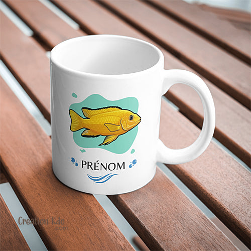 Mug aquariophilie poisson cichlidé Africain Labido jaune tasse en céramique
