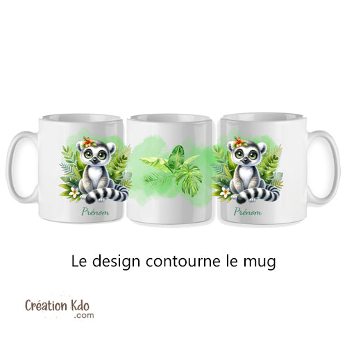 mug lémurien tasse animaux cadeau pour enfant personnalisé prénom