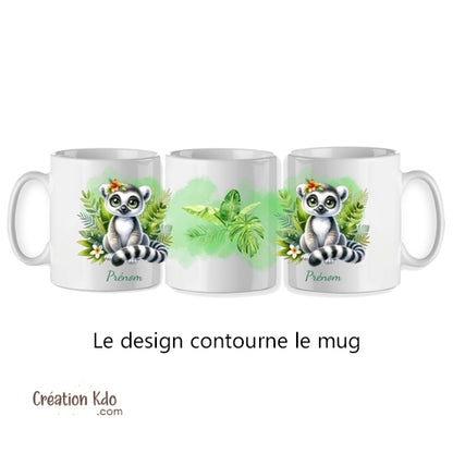 mug lémurien tasse animaux cadeau pour enfant personnalisé prénom