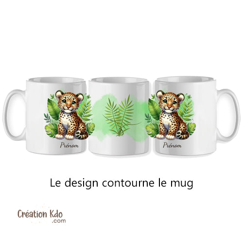 mug léopard tigre lion tasse animaux cadeau pour enfant personnalisé prénom