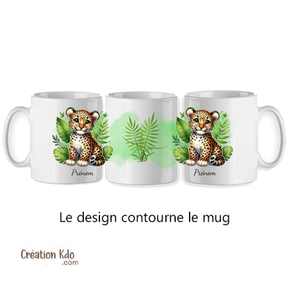 mug léopard tigre lion tasse animaux cadeau pour enfant personnalisé prénom