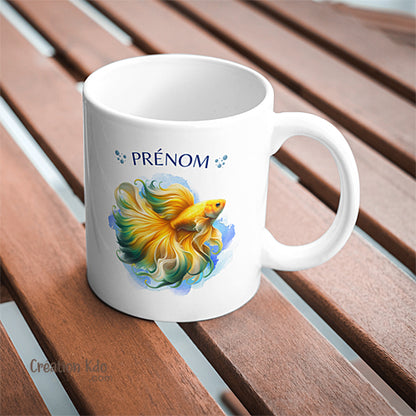 Mug Combattant Betta Jaune Poisson d’Aquarium Design Aquatique tasse personnalisé marin