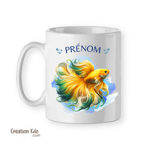 Mug Combattant Betta Jaune Poisson d’Aquarium Design Aquatique tasse personnalisé marin