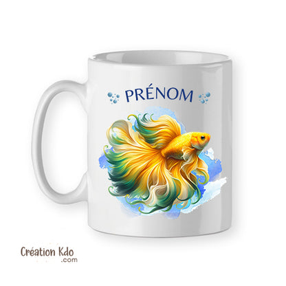 Mug Combattant Betta Jaune Poisson d’Aquarium Design Aquatique tasse personnalisé marin