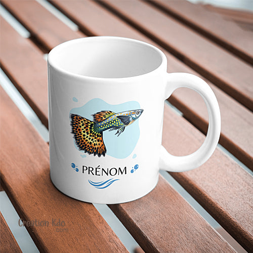 Mug aquariophilie poisson Guppy léopard Tasse en céramique personnalisé prénom