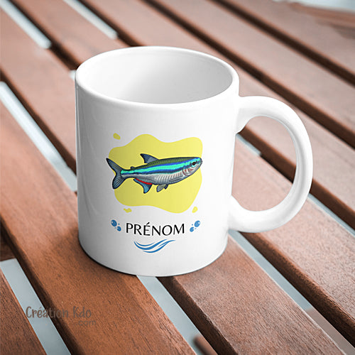 Mug aquariophilie poisson Néon tasse en céramique blanche personnalisé