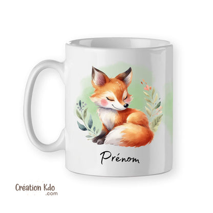 Mug renard assis style aquarelle tasse personnalisée prénom