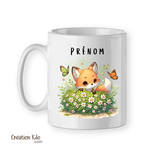 Mug Renard Roux Kawaii Tasse personnalisée prénom animal chibi