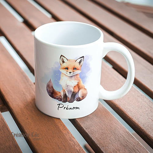 Mug renard roux style aquarelle fond bleu