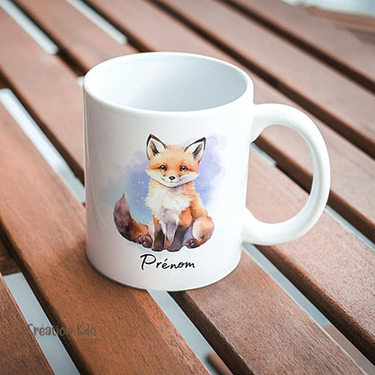 Mug renard roux style aquarelle fond bleu