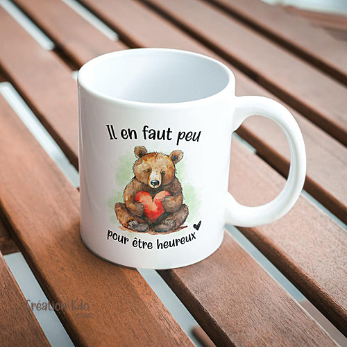 mug ours il en faut peu pour être heureux chanson tasse
