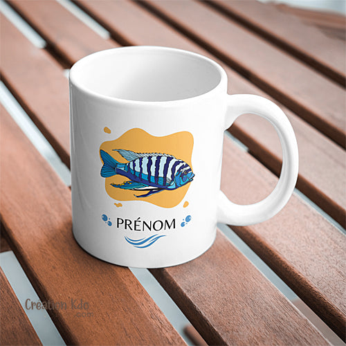 Mug poisson cichlidé bleu Africain tasse en céramique, dans le thème aquariophile