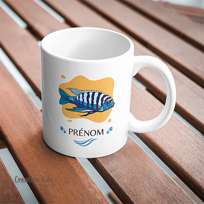 Mug poisson cichlidé bleu Africain tasse en céramique, dans le thème aquariophile