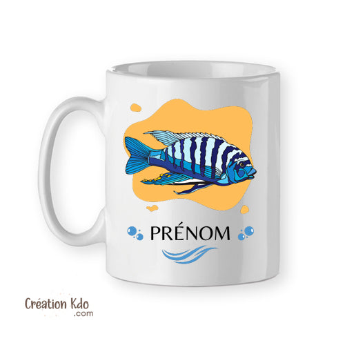 Mug poisson cichlidé bleu Africain tasse en céramique, dans le thème aquariophile