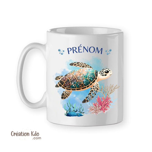 Mug tortue marine aquarelle tasse en céramique personnalisé avec votre prénom